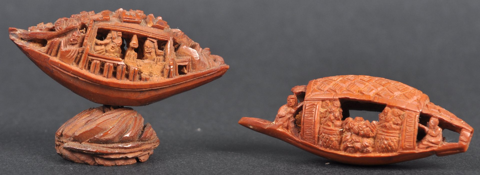 TWO 19TH CENTURY CHINESE HAND CARVED HEDIAO NUTS