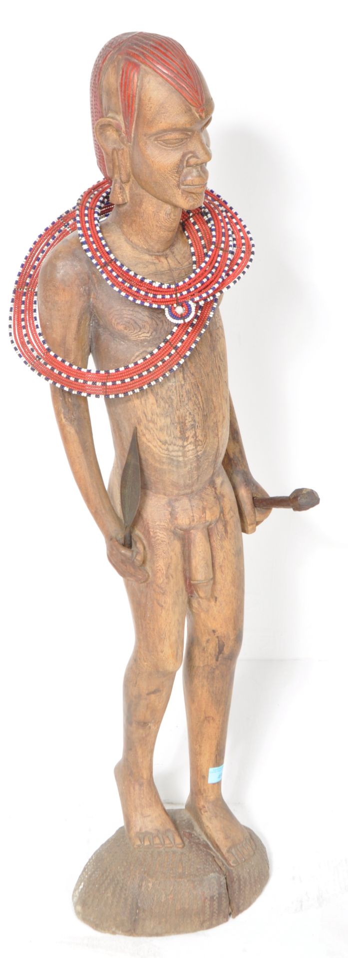 LARGE AFRICAN FIGURE WITH MAASAI BEAD NECKLACES - Image 2 of 7