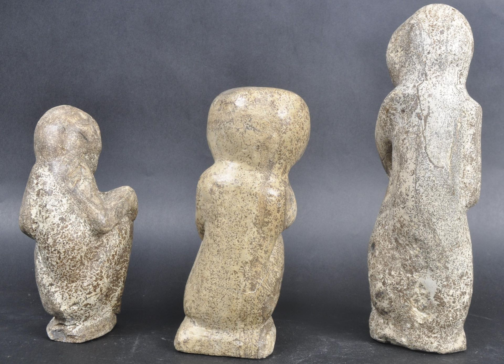 THREE AFRICAN GHANAIAN CARVED STONE FIGURES - Image 3 of 10