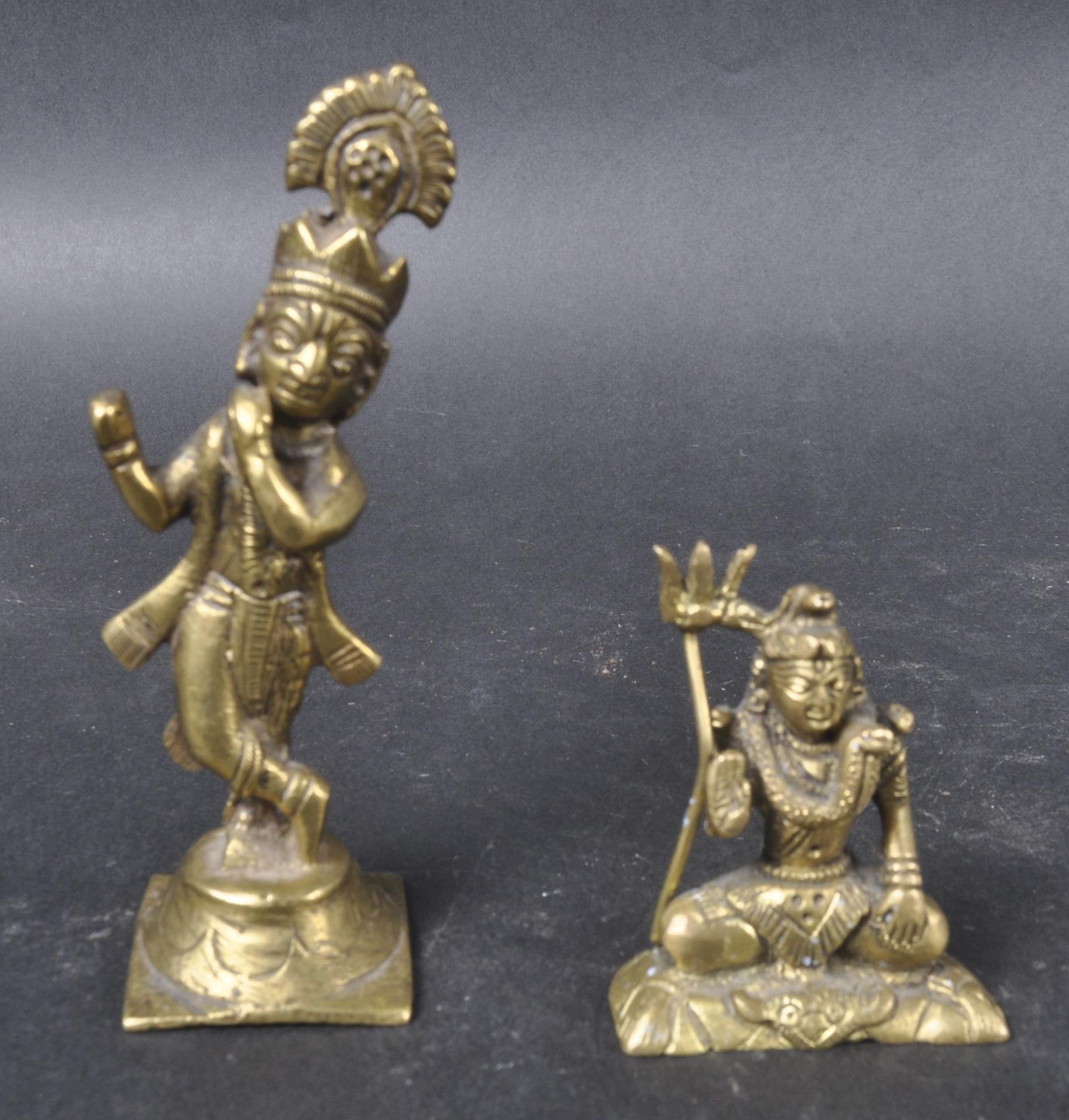 TWO HINDU INDIAN BRONZE FIGURINES KRISHNA & SHIVA