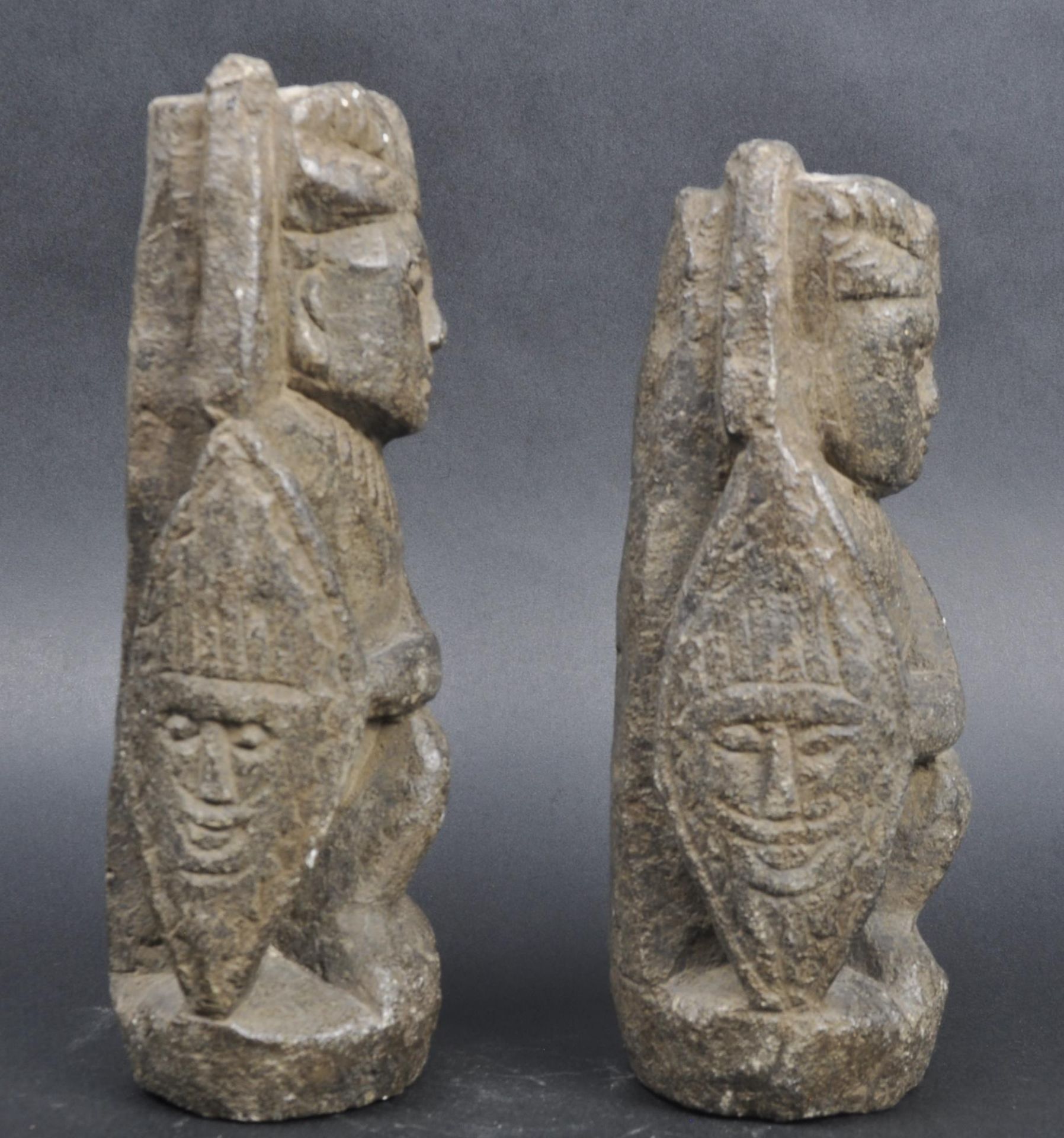 PAIR OF PRE COLUMBIAN STONE AZTEC TEMPLE FIGURES - Bild 2 aus 14