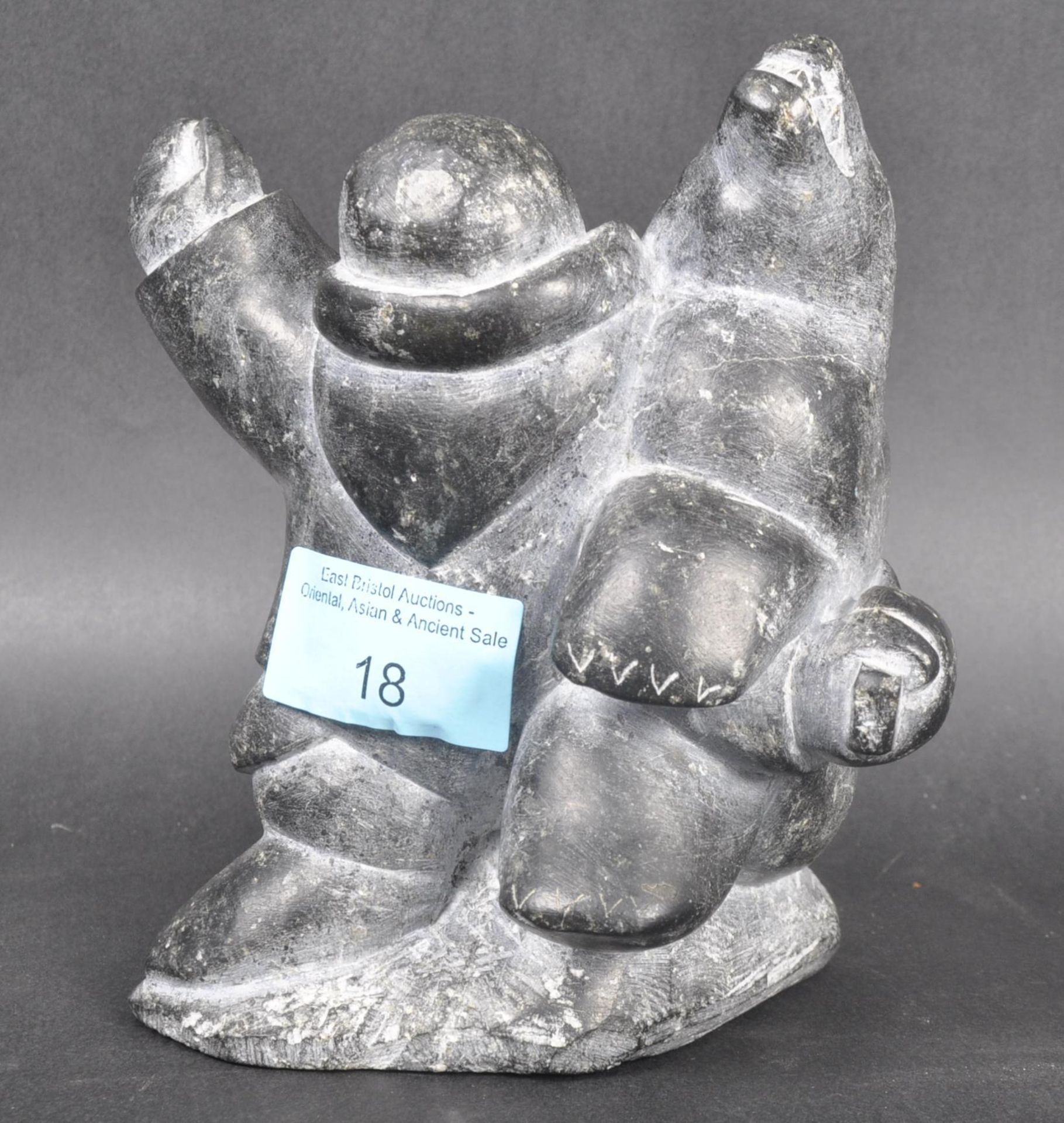 20TH CENTURY PETER NOWRA CARVED INUIT SCULPTURE - Image 3 of 6