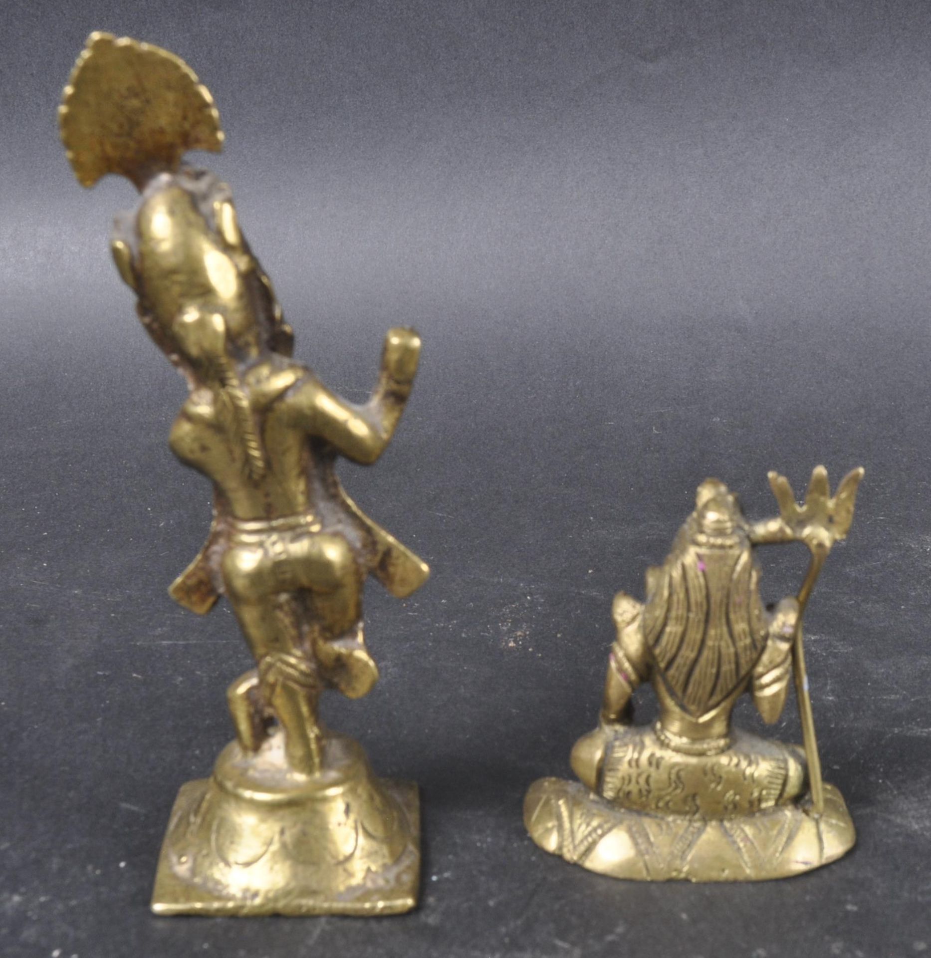 TWO HINDU INDIAN BRONZE FIGURINES KRISHNA & SHIVA - Image 3 of 8