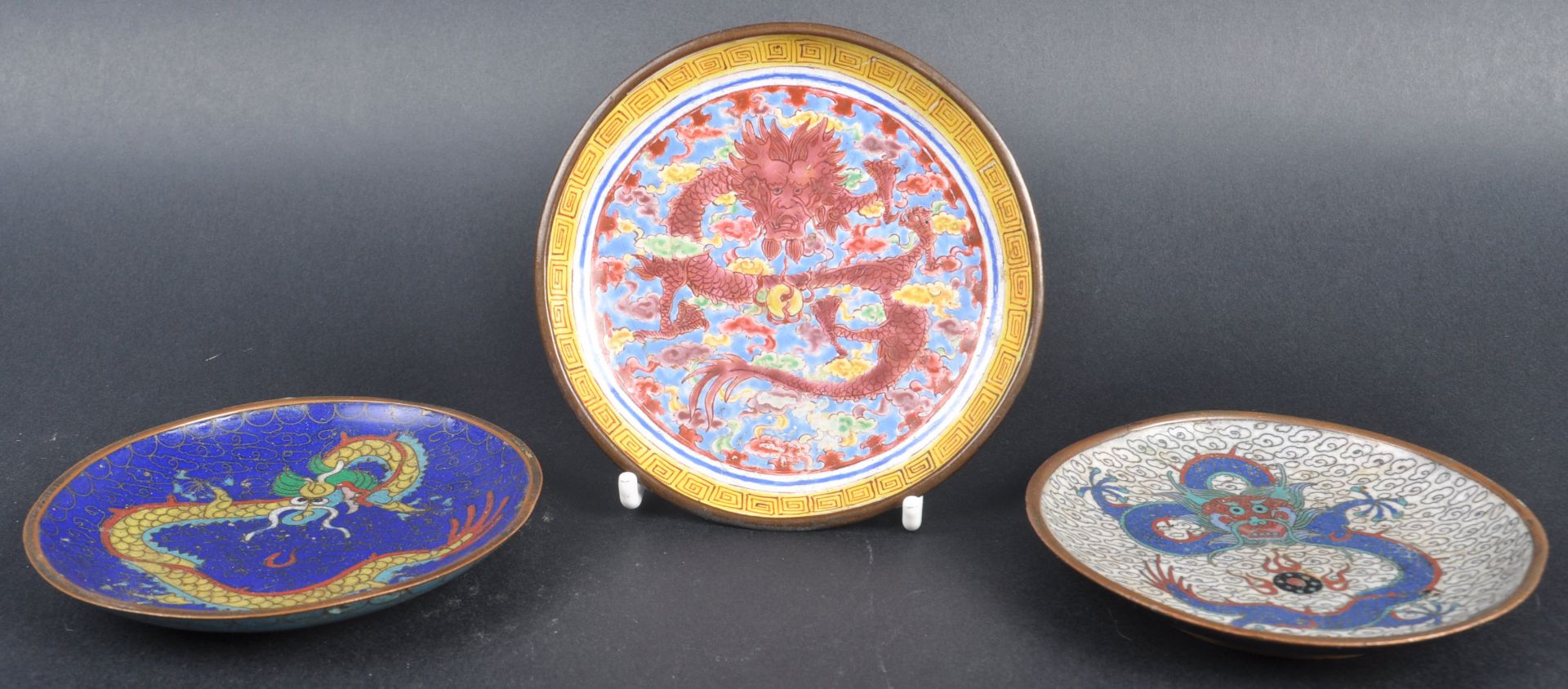 COLLECTION OF CHINESE CLOISONNE DRAGON PLATES