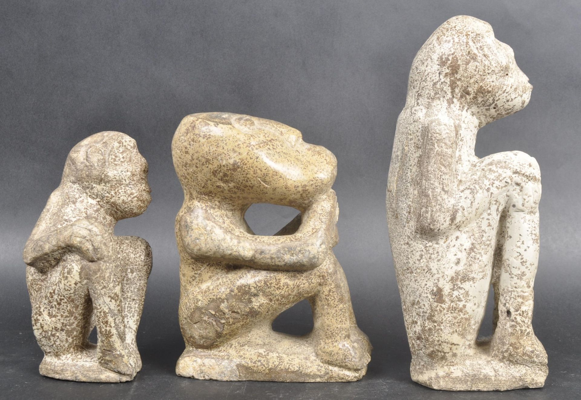 THREE AFRICAN GHANAIAN CARVED STONE FIGURES - Image 2 of 10