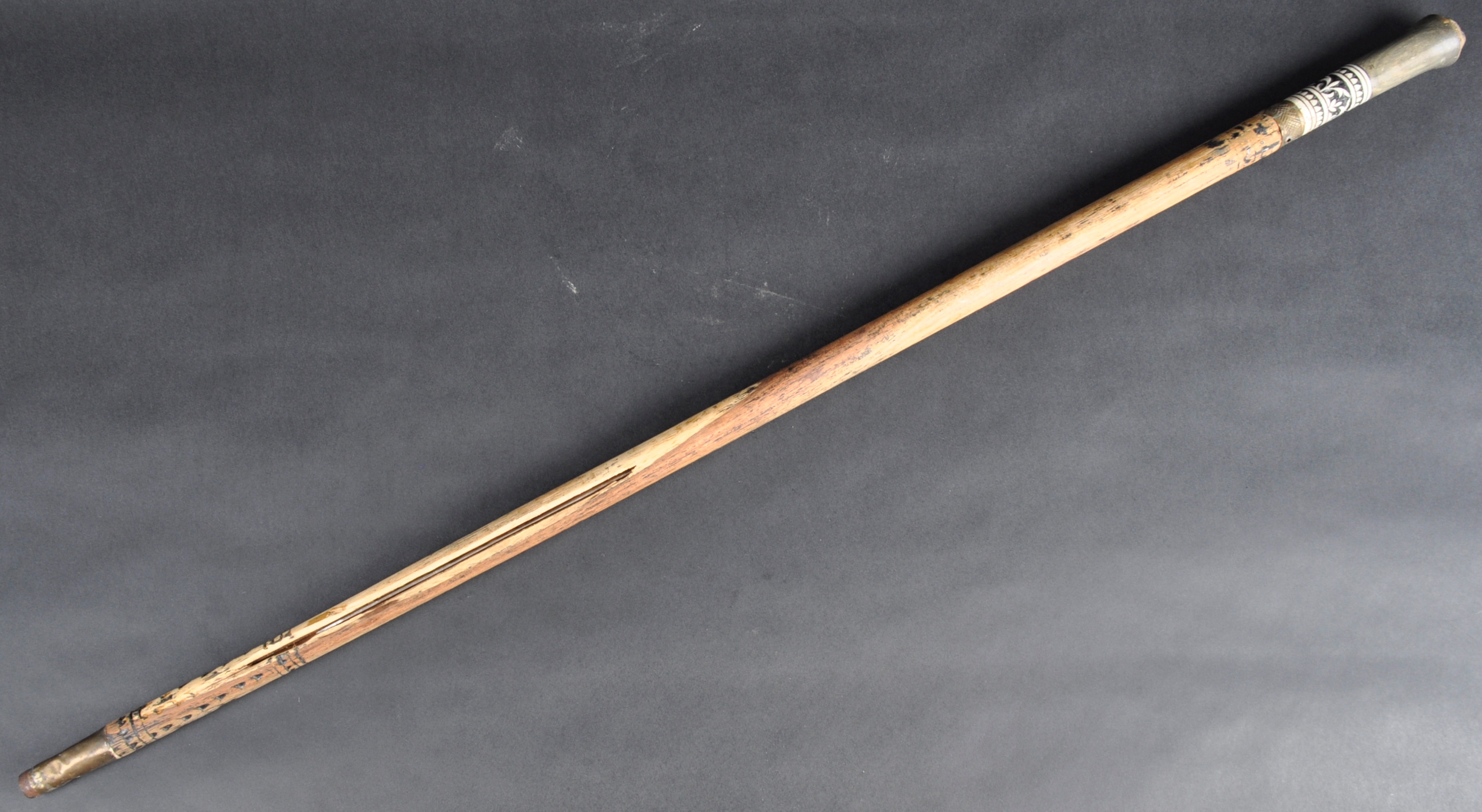 19TH CENTURY INDIAN HORN, BONE & BRASS SWORDSTICK