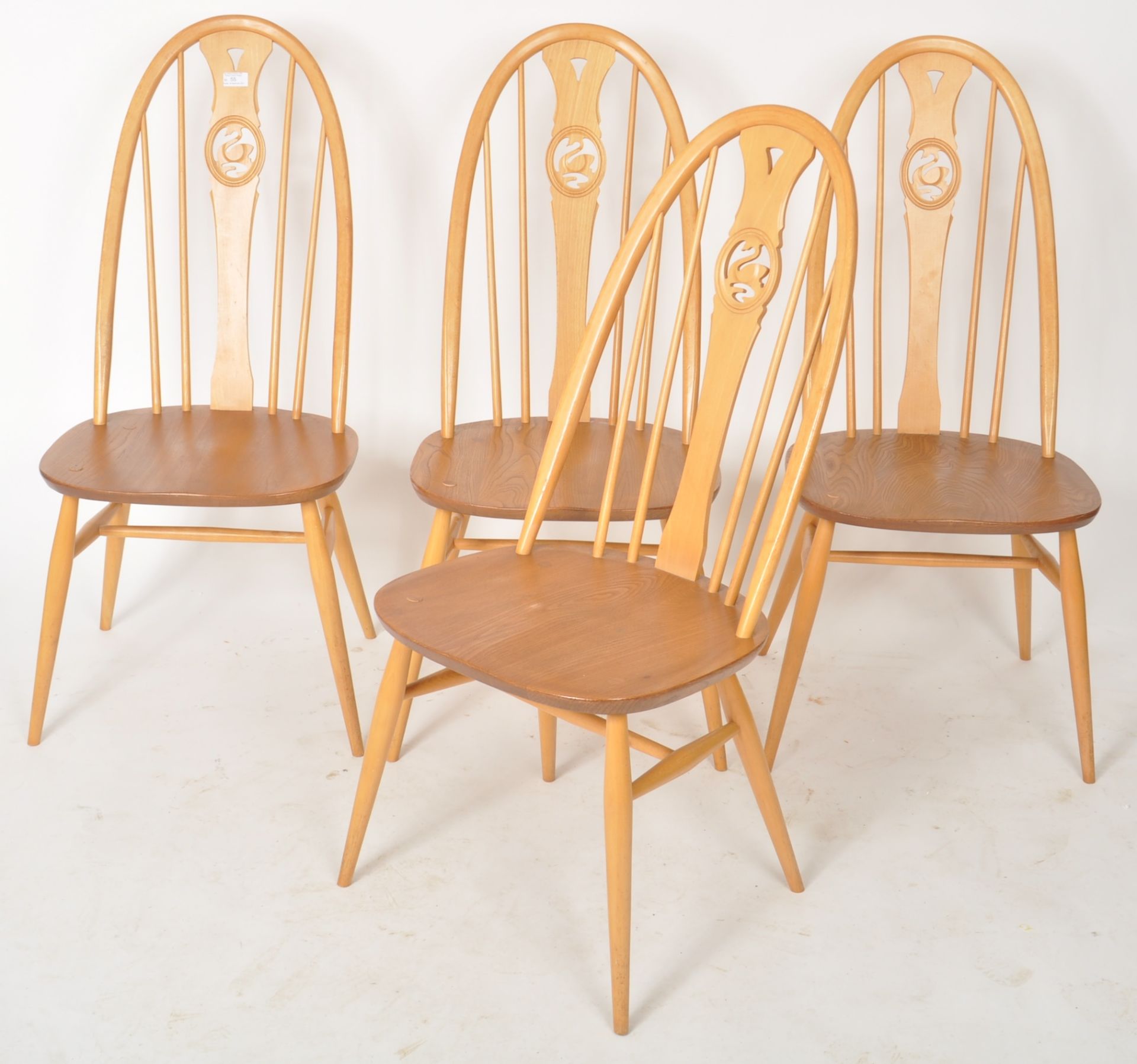 ERCOL - SWAN PATTERN - SET OF FOUR LIGHT DINING CHAIRS - Image 2 of 11