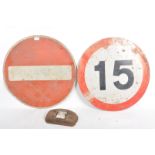 MOTORING INTEREST - TWO VINTAGE ROAD SIGNS AND CATS EYE