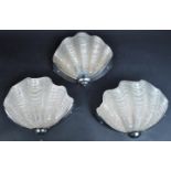 MATCHING SET OF THREE ART DECO CLAM SHELL WALL SCONCES