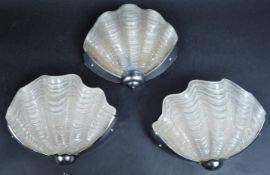 MATCHING SET OF THREE ART DECO CLAM SHELL WALL SCONCES