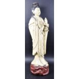 LARGE EARLY 20TH CENTURY CARVED FIGURE OF GUAN YIN