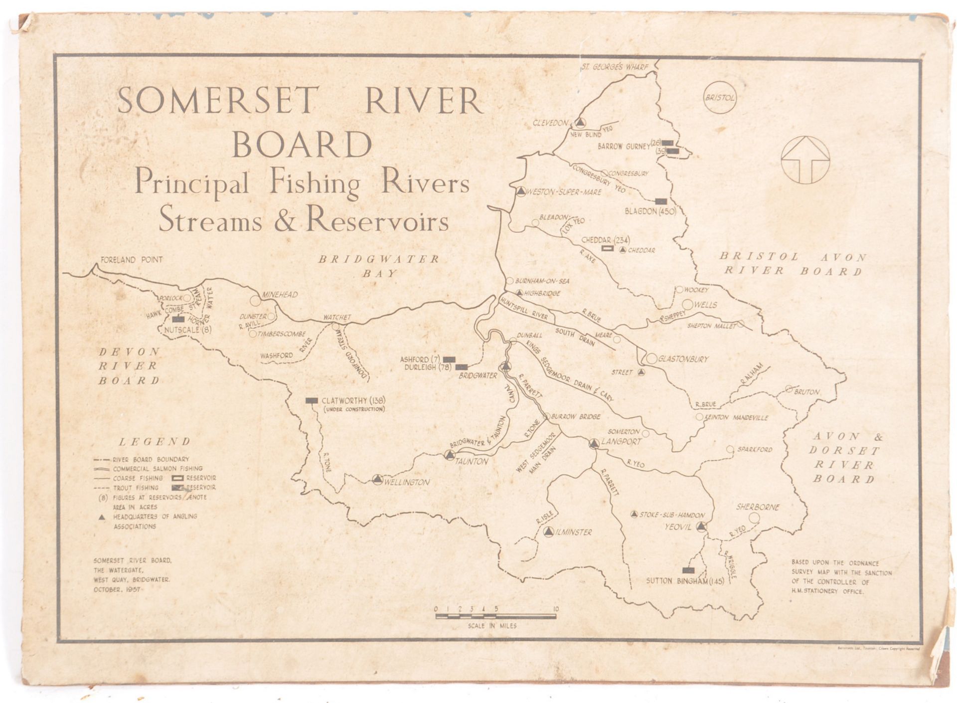 MID CENTURY SOMERSET RIVER BOARD ORDINANCE SURVEY MAP