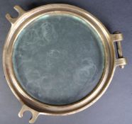 VINTAGE WWI ERA BRONZE AND GLASS SHIPS PORTHOLE WINDOW