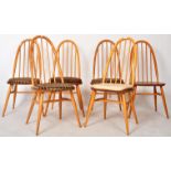 ERCOL - SET OF SIX RETRO QUAKER BEECH AND ELM DINING CHAIRS