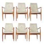VANSON - MATCHING SET OF SIX TEAK FRAMED DINING CARVER CHAIRS