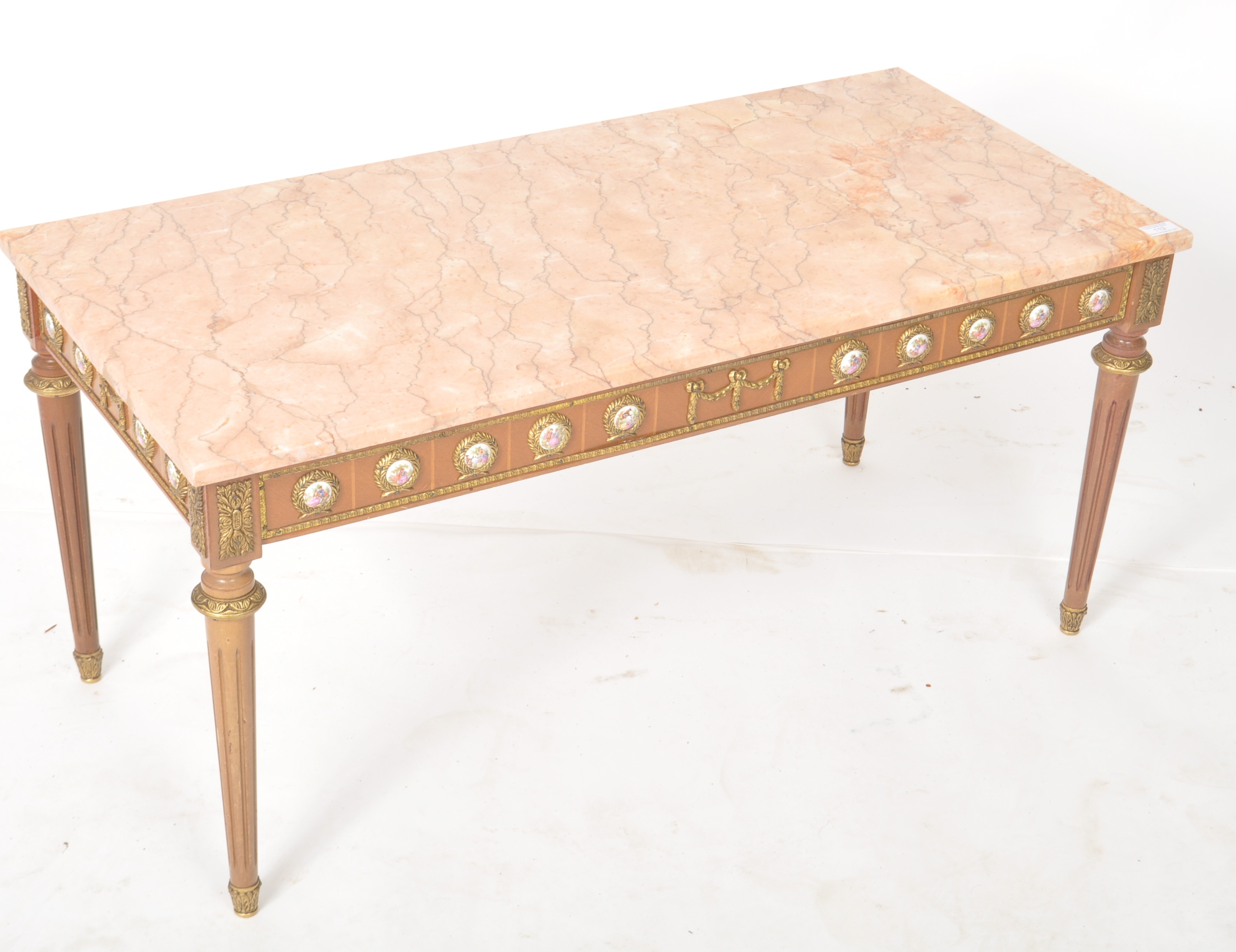 VINTAGE 80s ANTIQUE STYLE PINK MARBLE TOPPED COFFEE TABLE - Image 2 of 7