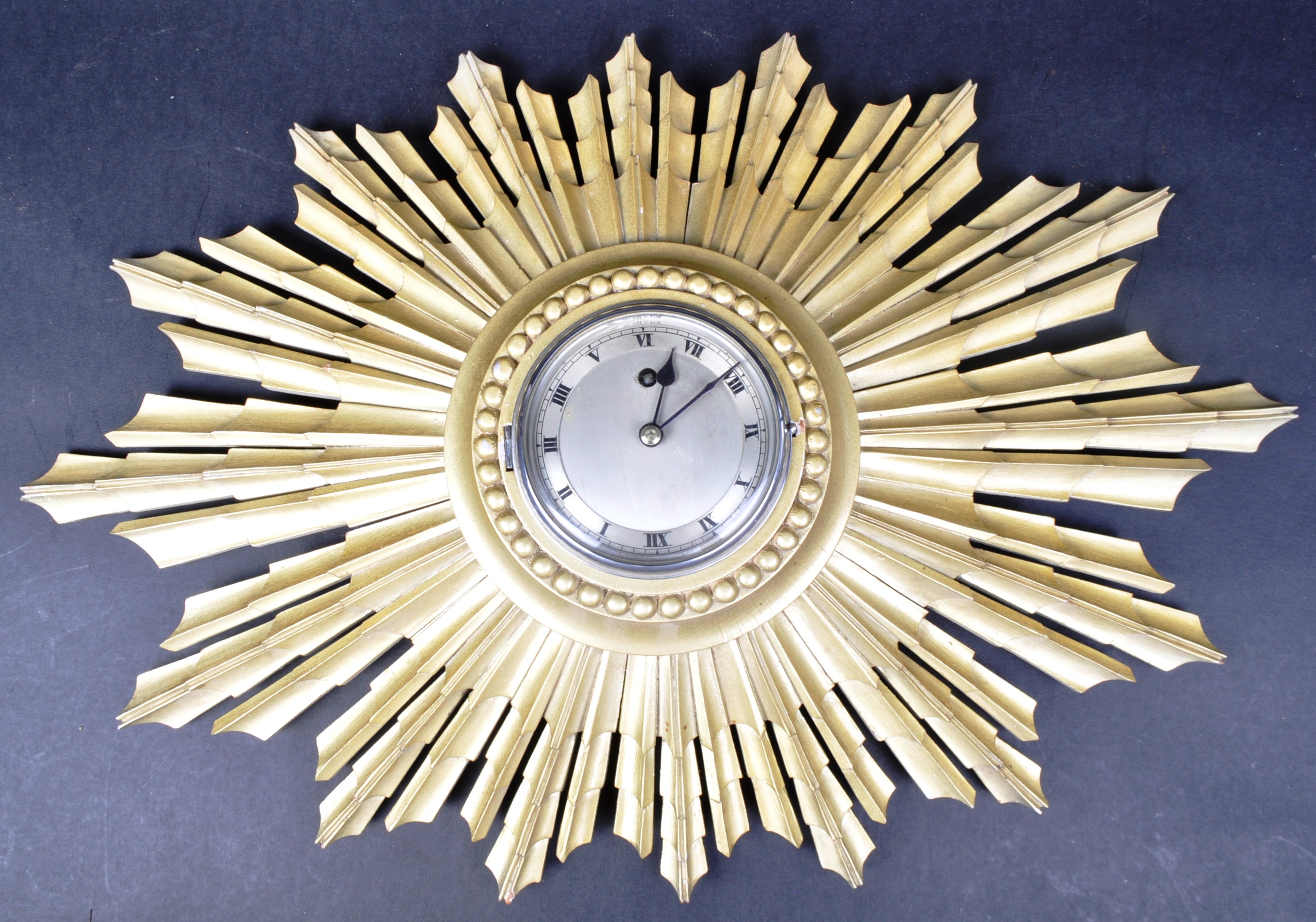 SMITH - ART DECO 1930s SUNBURST GESSO GILT WALL CLOCK