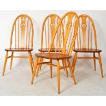 ERCOL - SWAN PATTERN - SET OF FOUR LIGHT DINING CHAIRS