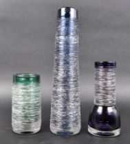 BENGT EDENFALK FOR SKRUF - A TRIO OF SPUN STUDIO ART GLASS VASES