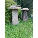 PAIR OF ANTIQUE STADDLE STONES OF TYPICAL FORM