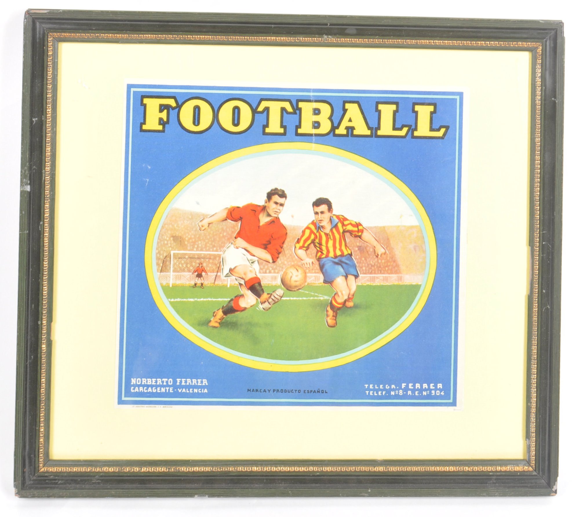 1920S SPANISH FRUIT CRATE ADVERTISING FOOTBALL LABEL