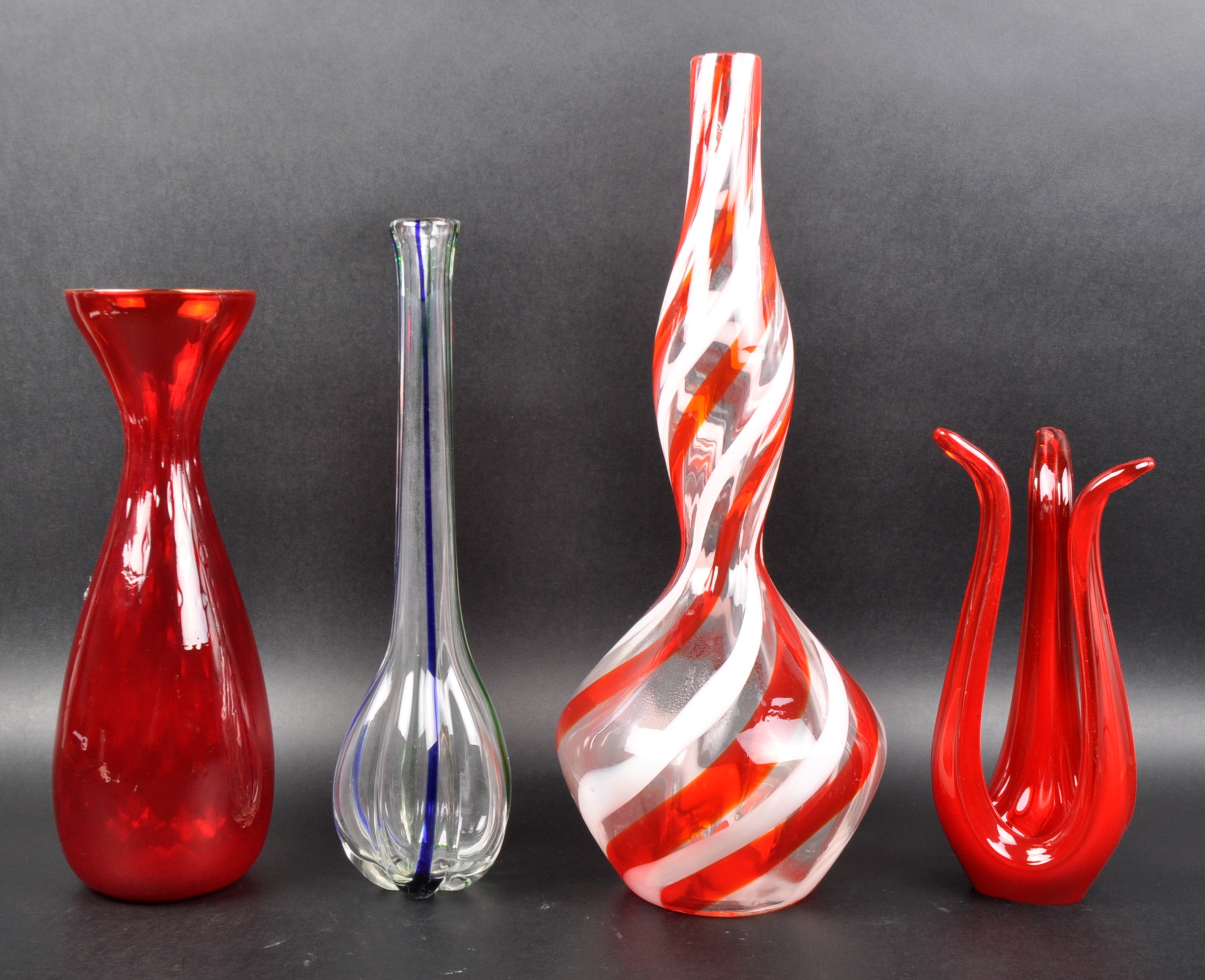 SELECTION OF FOUR MID CENTURY ITALIAN STUDIO ART GLASS VASE