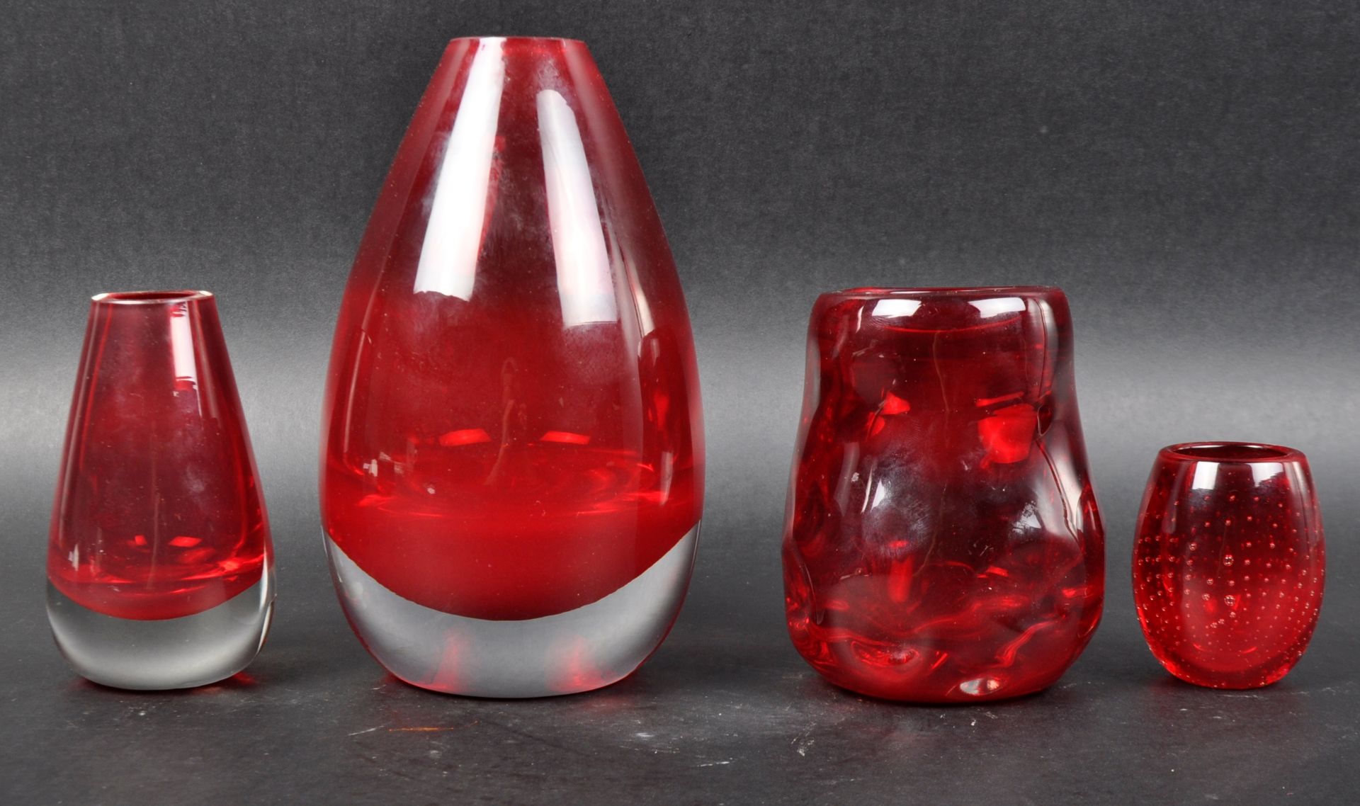 WHITEFRIARS - SELECTION OF RUBY RED GLASS VASES