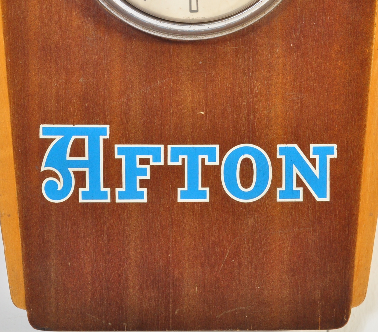 AFTON - VINTAGE ADVERTISING WALNUT CASED HANGING CLOCK - Image 4 of 5