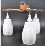 MID CENTURY TEAK AND FROSTED GLASS HANGING CEILING LIGHT