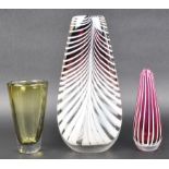 TRIO OF RETRO MID CENTURY DESIGNER STUDIO ART GLASS VASES