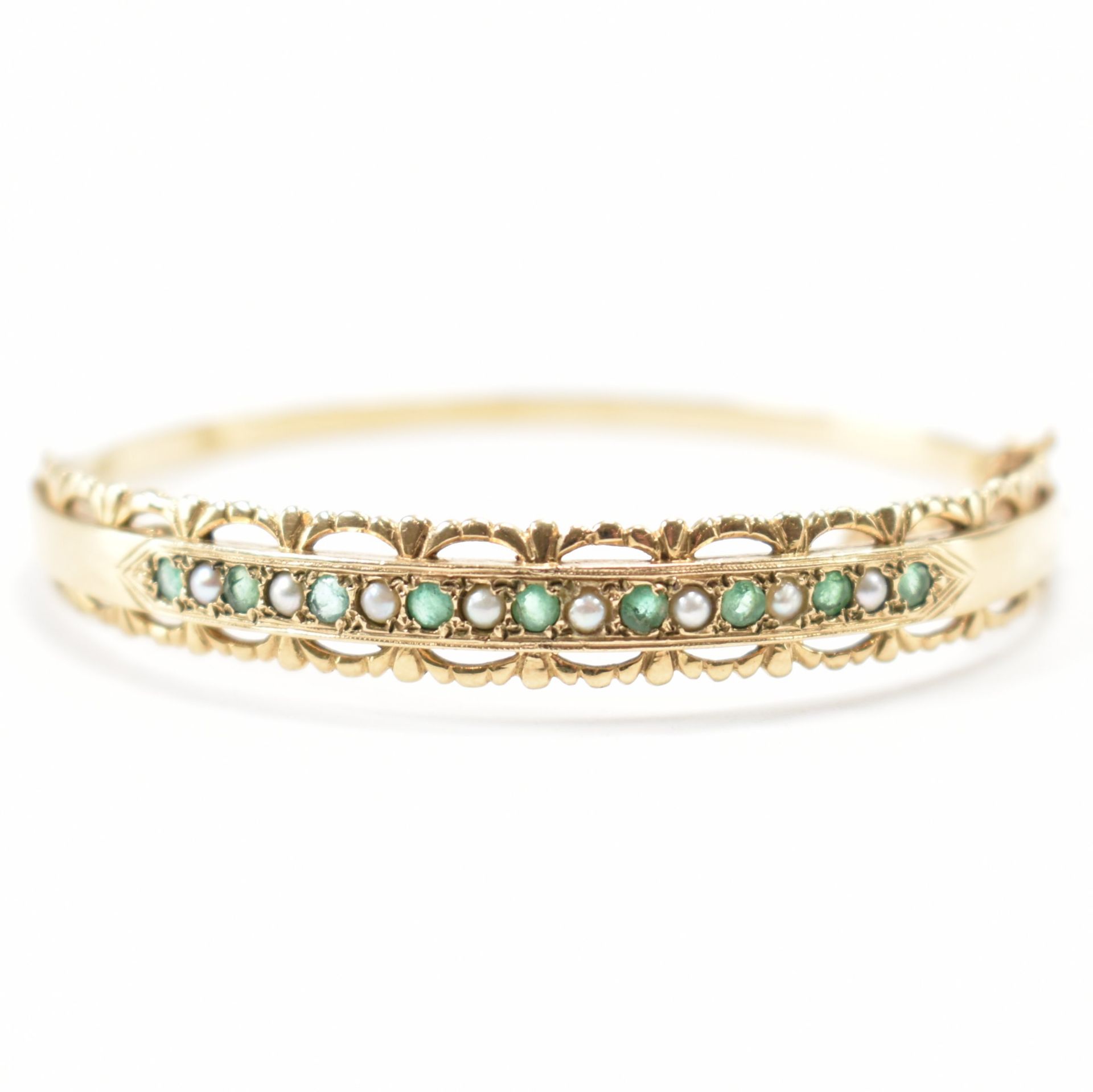 GOLD EMERALD & SEED PEARL BANGLE BRACELET