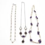 THREE SILVER NECKLACES - MOONSTONE & AMETHYST