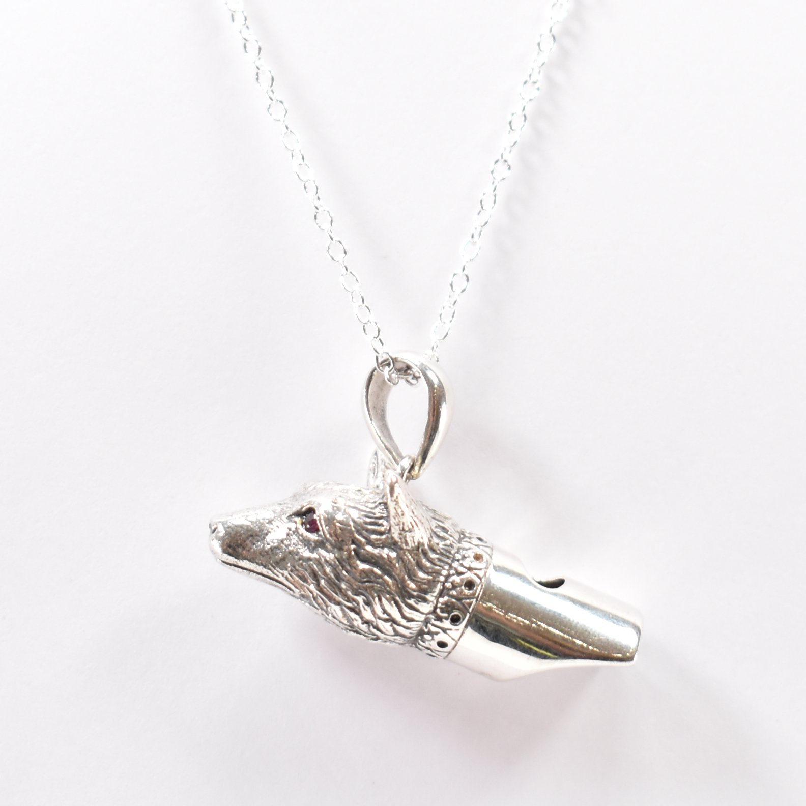 SILVER & RED STONE WHISTLE PENDANT NECKLACE