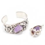 SILVER & AMETHYST PENDANT & BANGLE SUITE