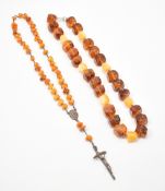 VINTAGE AMBER & FAUX AMBER BEADED NECKLACE