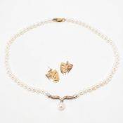 CULTURED PEARL & GOLD NECKLACE & MASQUERADE EARRINGS