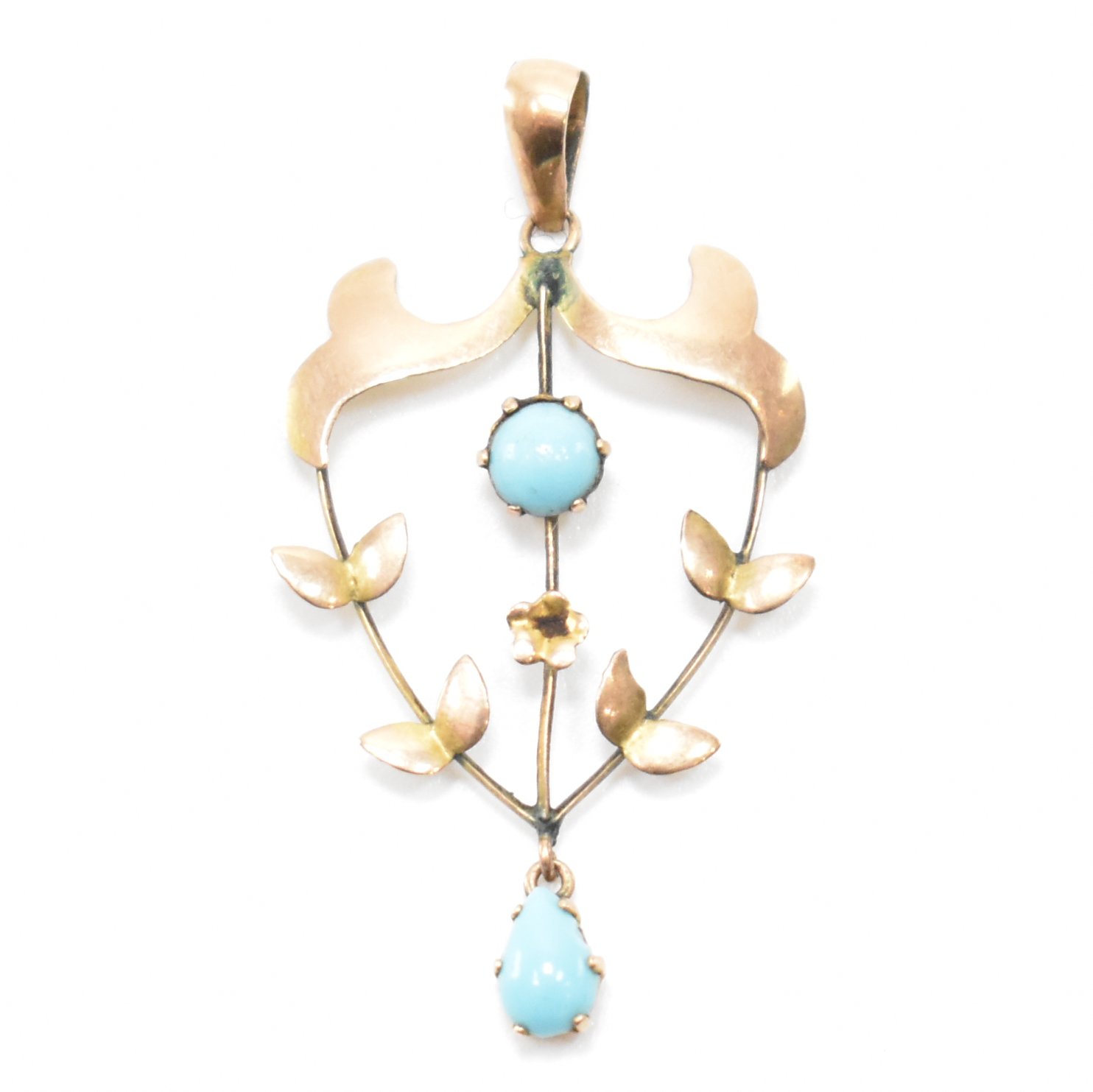 ART NOUVEAU 9CT GOLD & TURQUOISE PENDANT