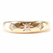 HALLMARKED 18CT GOLD & DIAMOND THREE STONE GYPSY RING