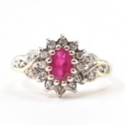 HALLMARKED 9CT GOLD RUBY & DIAMOND HALO RING