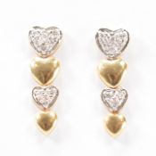 PAIR OF GOLD & DIAMOND HEART DROP EARRINGS