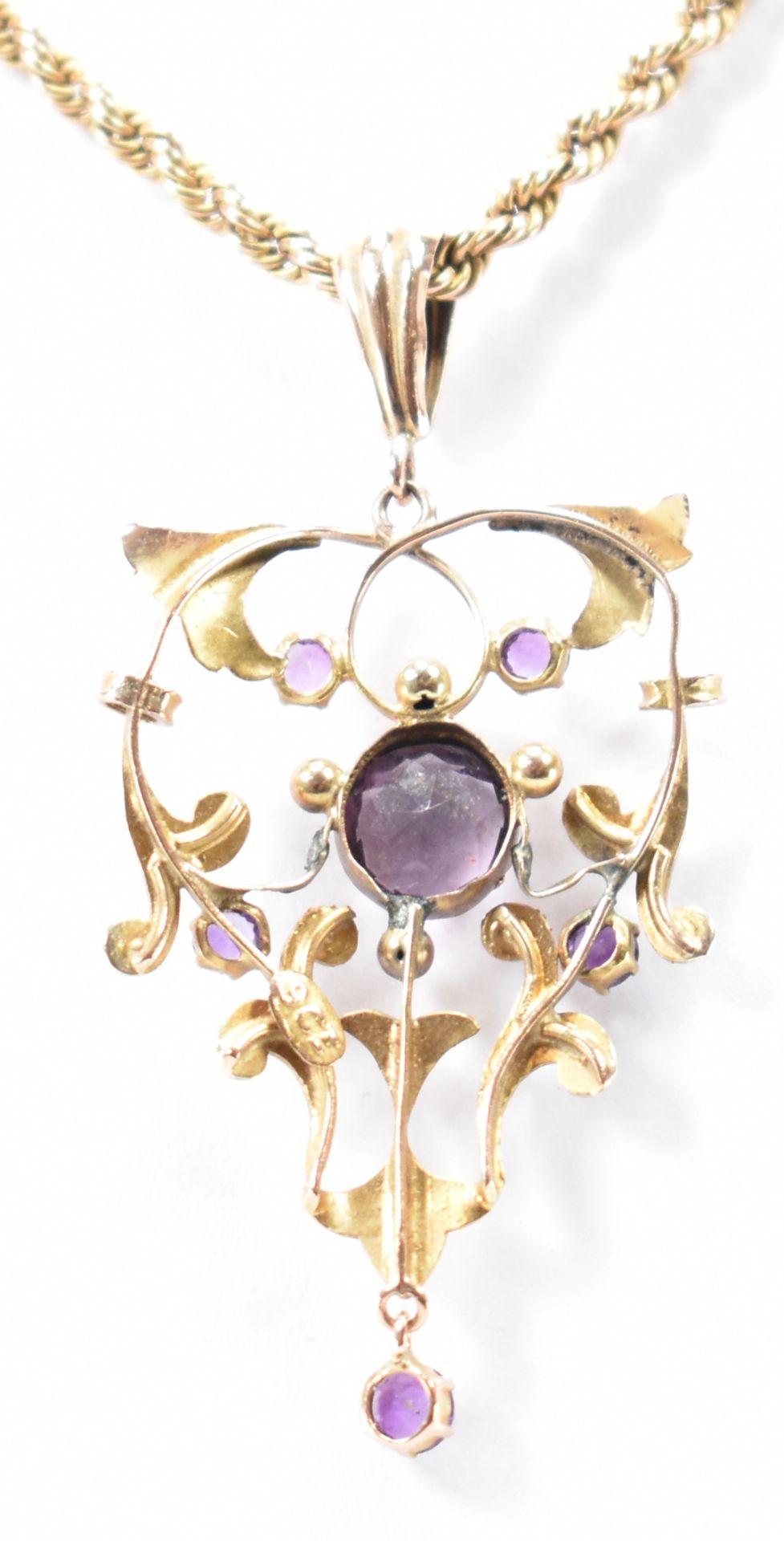 ART NOUVEAU 9CT GOLD & AMETHYST PENDANT NECKLACE - Image 3 of 7