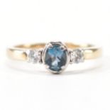 HALLMARKED 9CT GOLD DIAMOND & BLUE STONE RING