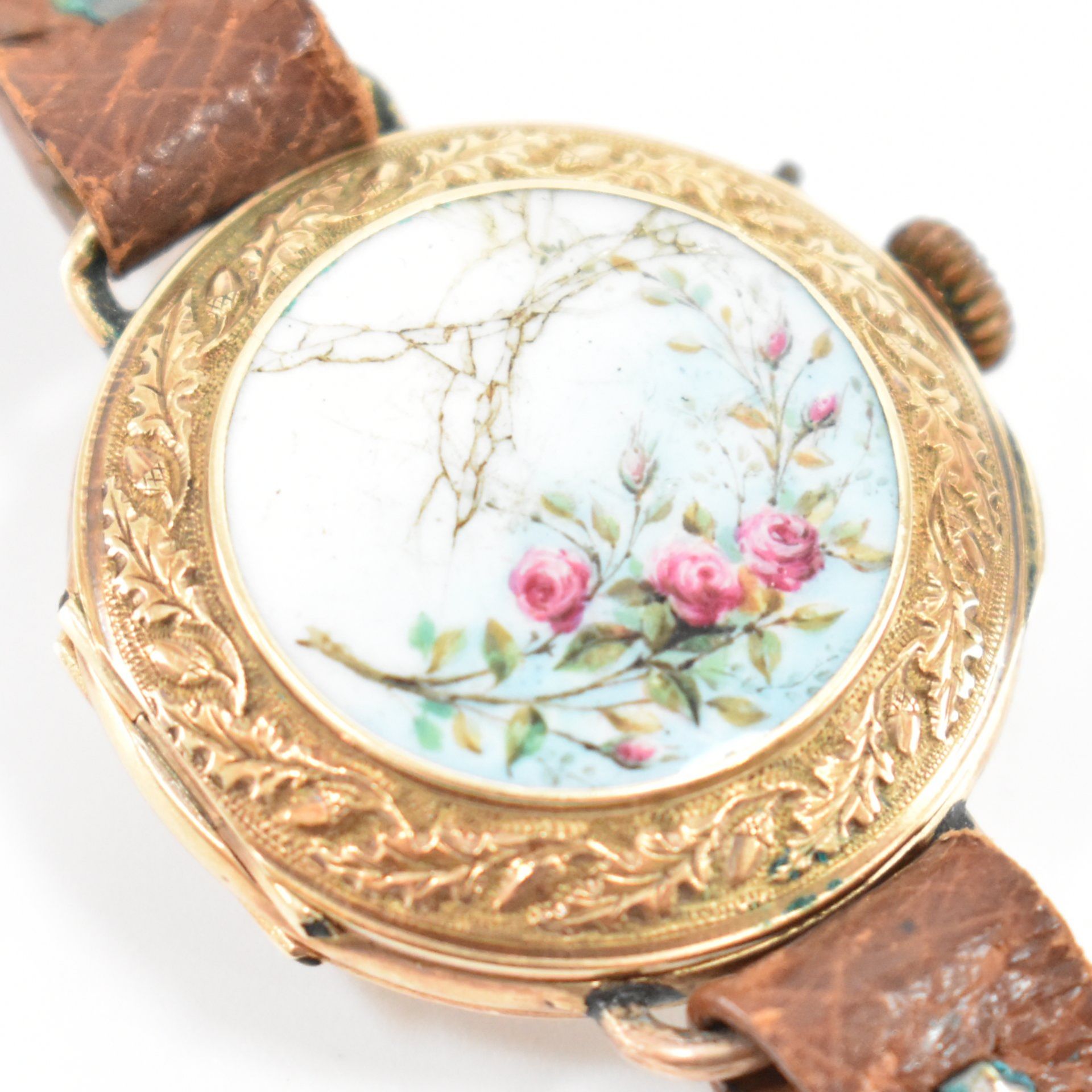 VINTAGE SWISS 14CT GOLD ENAMELLED WRIST WATCH - Image 5 of 6