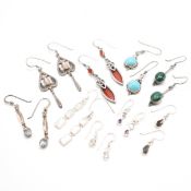COLLECTION OF 925 SILVER STONE SET DROP EARRINGS