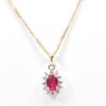 HALLMARKED 18CT GOLD RUBY & DIAMOND PENDANT NECKLACE