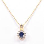 18CT GOLD SAPPHIRE & DIAMOND PENDANT NECKLACE