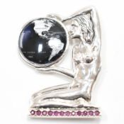 SILVER RUBY & ENAMEL GLOBE BROOCH