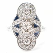 FRENCH ART DECO DIAMOND & SAPPHIRE PANEL RING