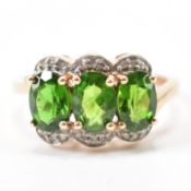 GOLD TOURMALINE & DIAMOND 3 STONE RING