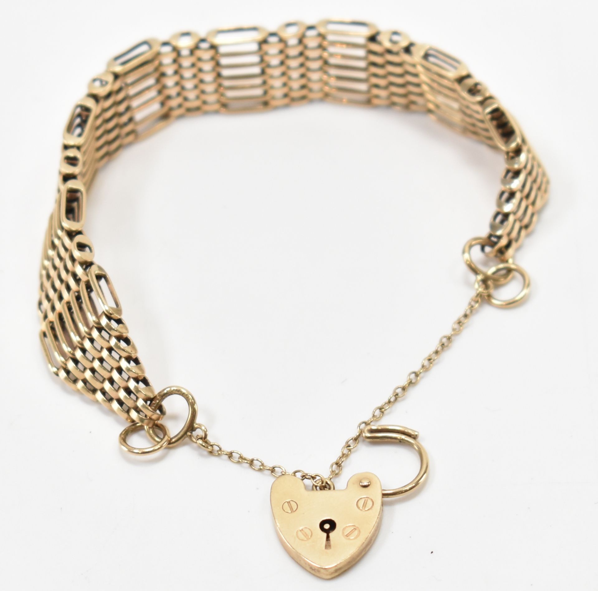 HALLMARKED 9CT GOLD BAR GATE HEART PADLOCK BRACELET - Bild 2 aus 4